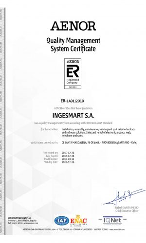 certificado ISO ingesmart