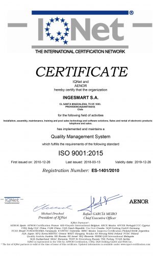 certificado ISO ingesmart